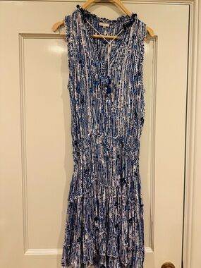 NWT Poupette St. Barth Clara Mini Printed Pattern Dress With Tassel Trim Sz M